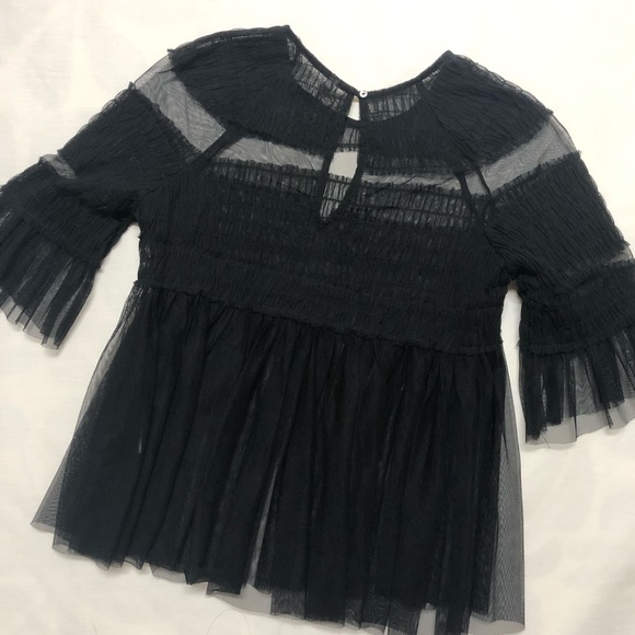 Zara Trafaluc Black Mesh smocked top - Picture 3 of 4